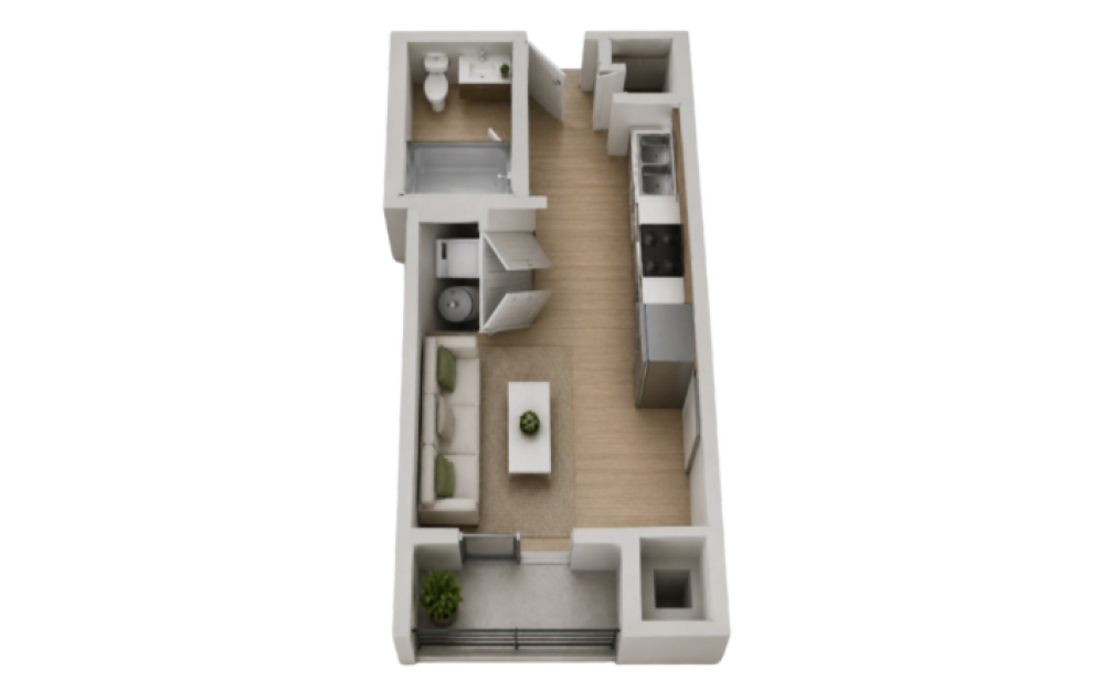 Weston - Studio floorplan layout with 1 bathroom and 379 square feet
